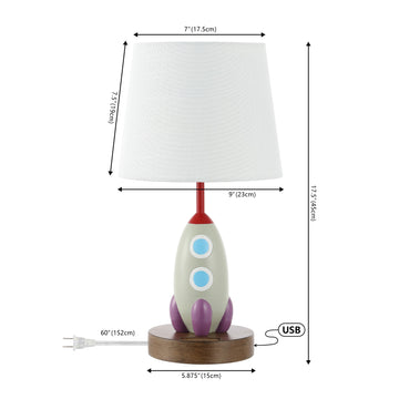 Houston 17.5" Coastal Style Iron/Resin Rocket LED Kids' Table Lamp with Phone Stand and USB Charging Port - JONATHAN Y